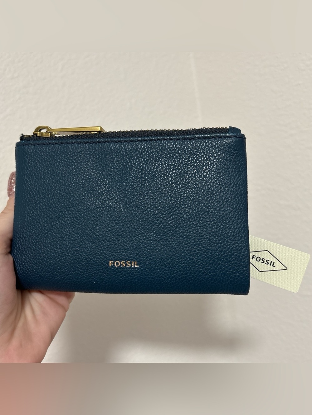 Fossil Lainie Multifunction Twilight Teal Zip Card Wallet with Gold Hardware NWT